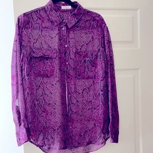 Designer blouse Equipment,purple and black snakeskin sheer blouse.